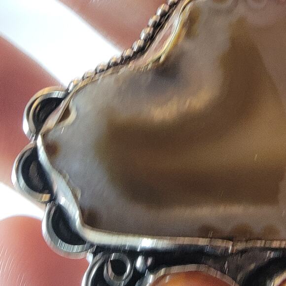 Agate Slice Pendant Necklace – With Carnelian & Pearl + 20" Sterling Chain - Picture 7 of 10